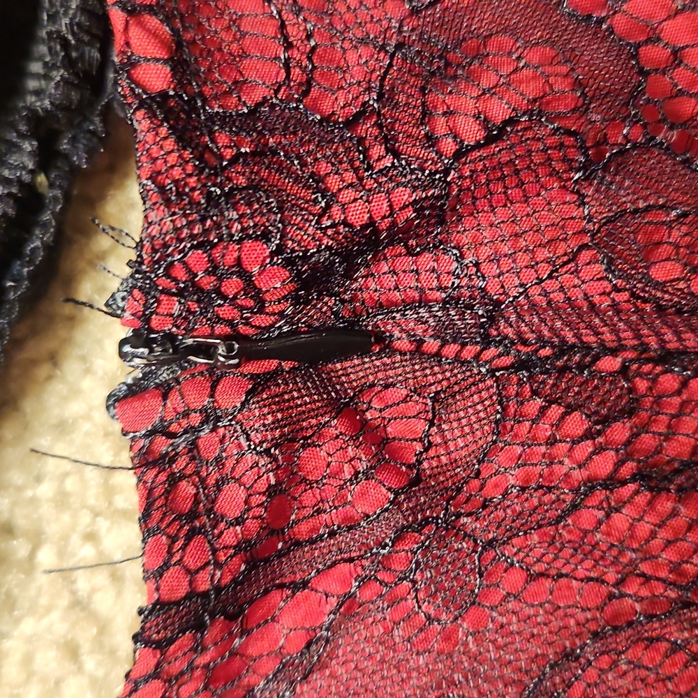 Y2K Lace And Satin Witchy Whimsigoth Red And Black Midi Dress - Picture 6 of 10